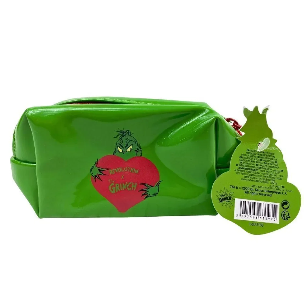 The Grinch x Revolution Green Red Top Zip PVC Mini Cosmetic Bag